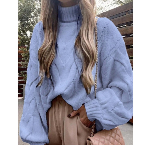 Cozy Chunky Cable Knit Turtleneck Oversized Sweater Top - Picture 5 of 7